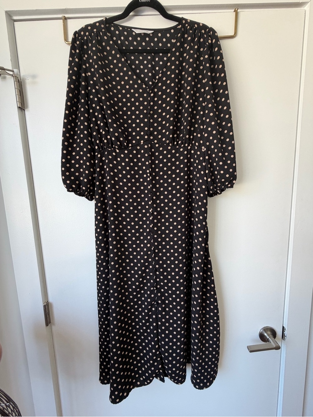 LC Lauren Conrad Black Midi Dress with Cream Polka Dots
